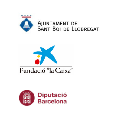Logotips de l'Ajuntament de Sant Boi, la Diputació de Barcelona i la Fundació La Caixa